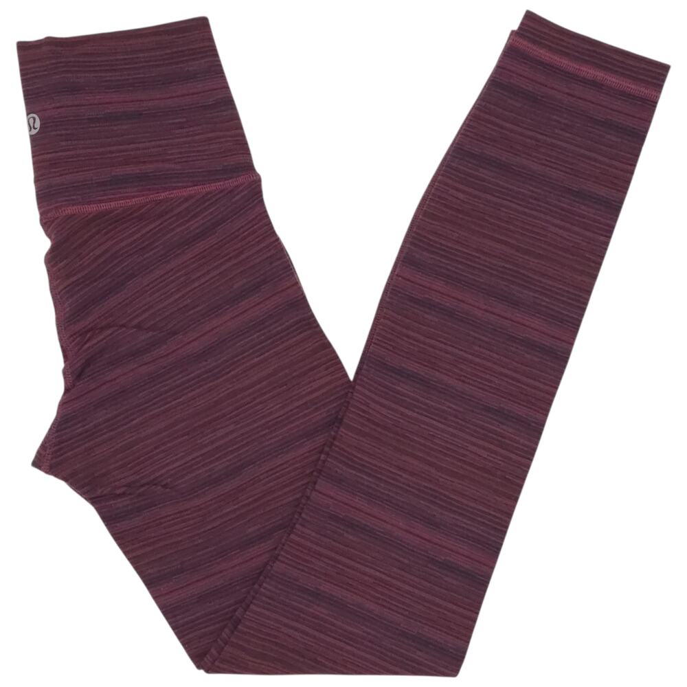 Lululemon Wunder Under Crop Leggings Womens 2 Purple Striped Stretch Yoga - Picture 1 of 12